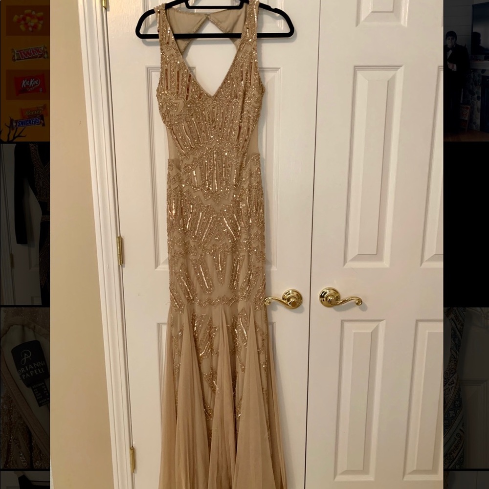 Adrianna Papell formal gold beaded gown size 4